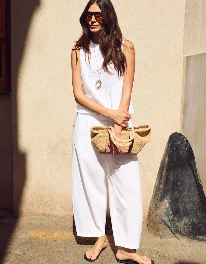 Petite White Cotton Barrel Leg Trousers