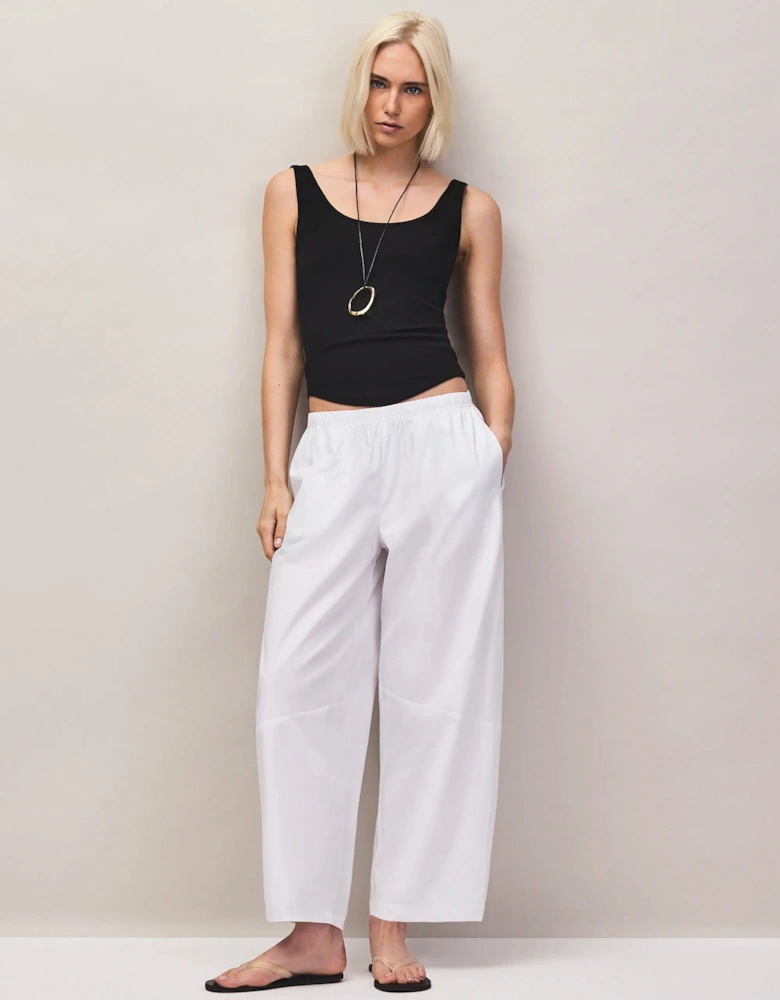 Petite White Cotton Barrel Leg Trousers