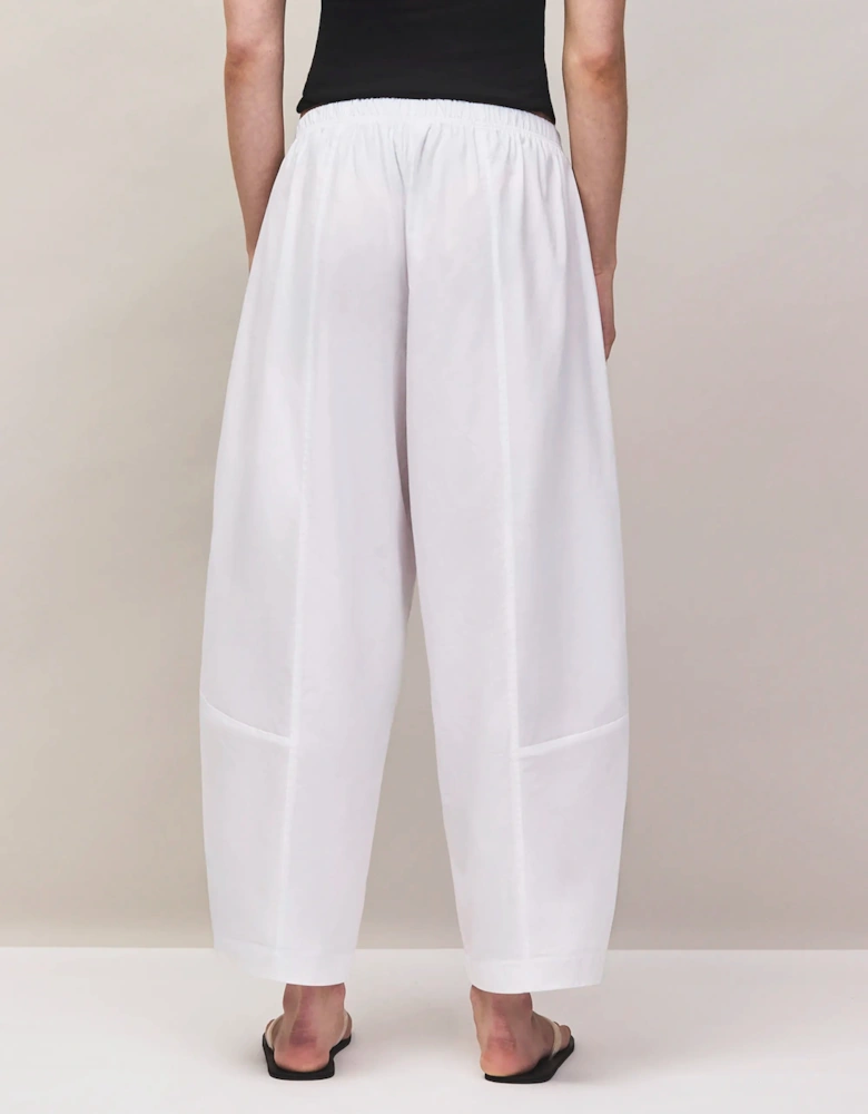 Petite White Cotton Barrel Leg Trousers