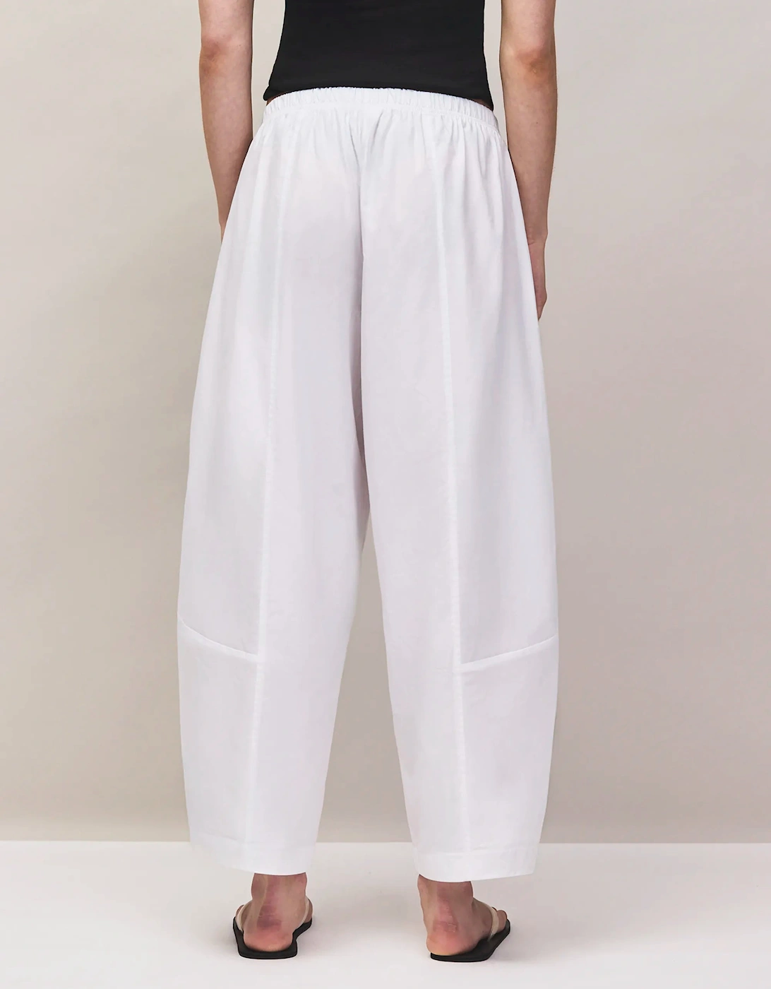 Petite White Cotton Barrel Leg Trousers