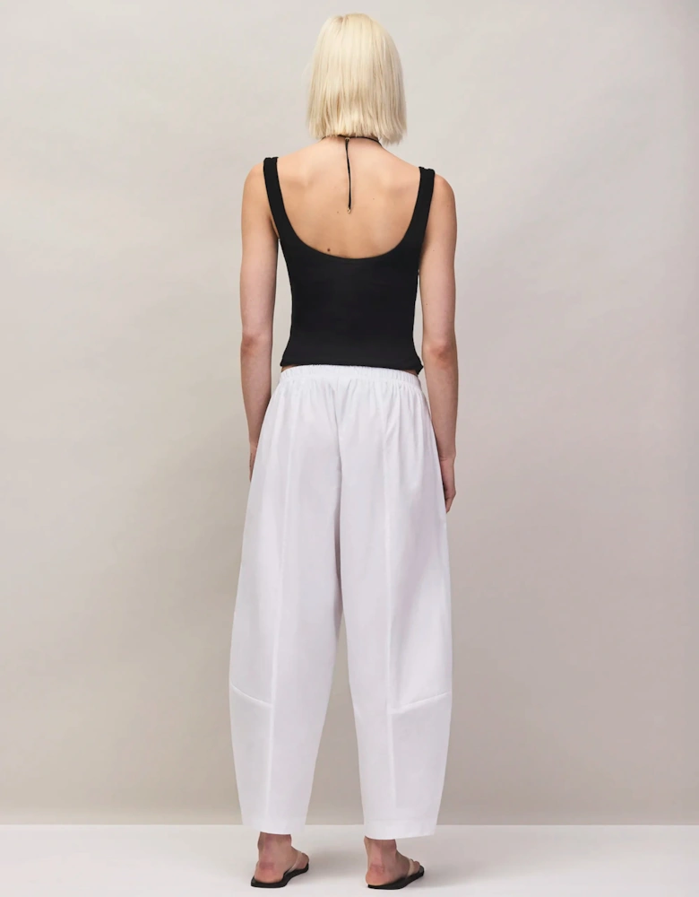 Petite White Cotton Barrel Leg Trousers