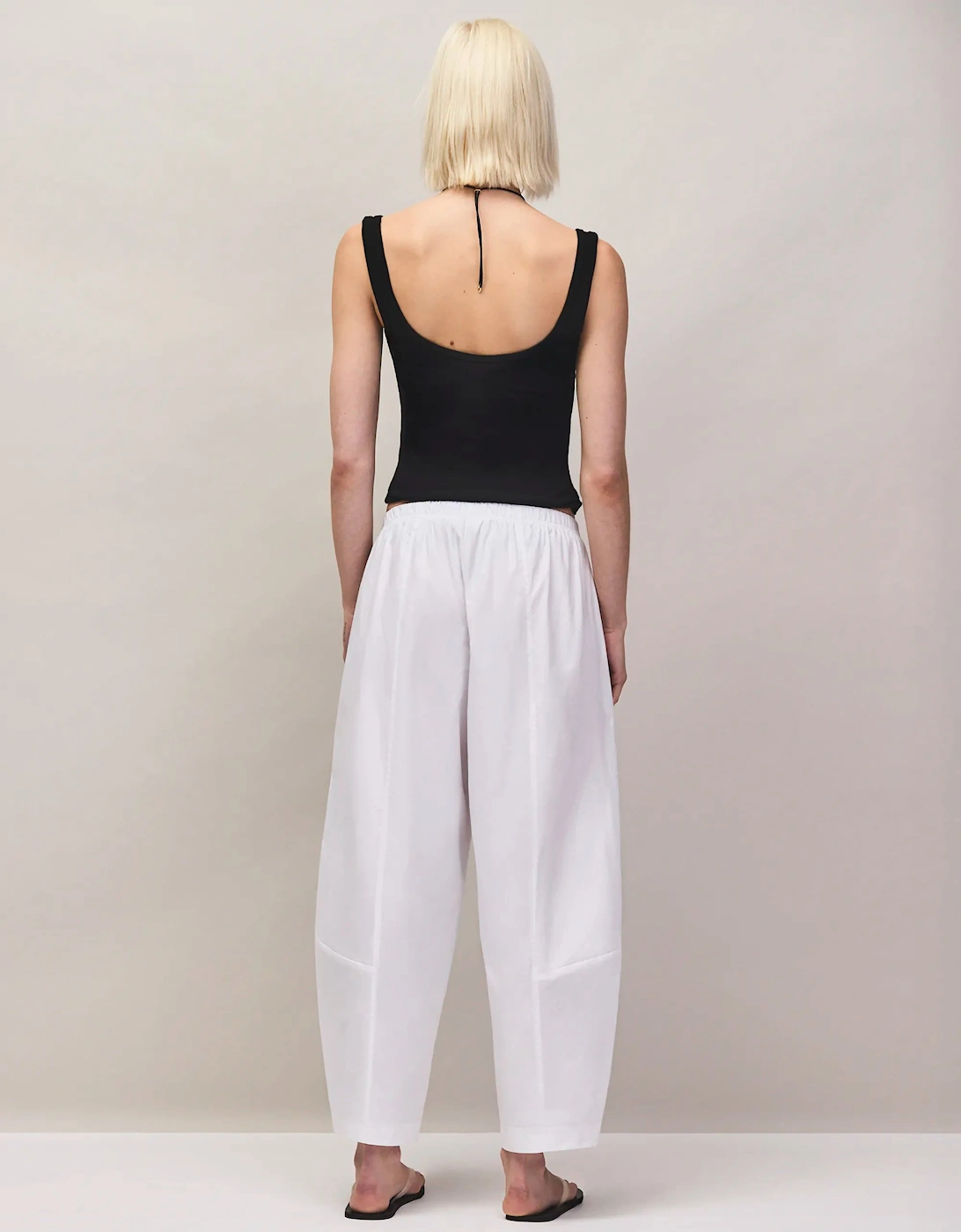 Petite White Cotton Barrel Leg Trousers