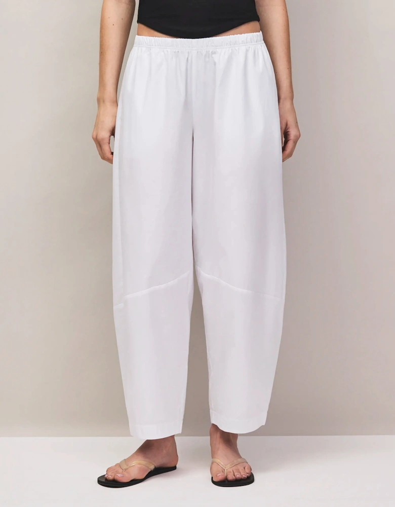 Petite White Cotton Barrel Leg Trousers