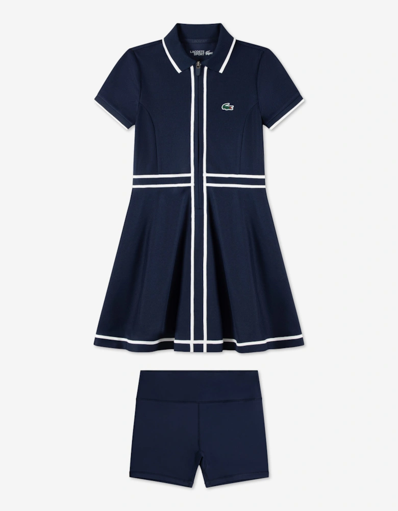 Lacoste Girls Tennis Dress with Shorts in Navy