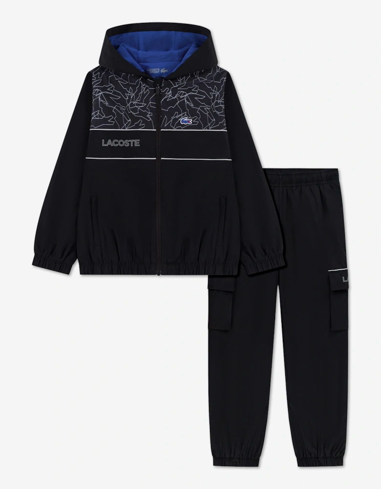 Lacoste Boys Mesh Lined Diamond Taffeta Tracksuit in Black