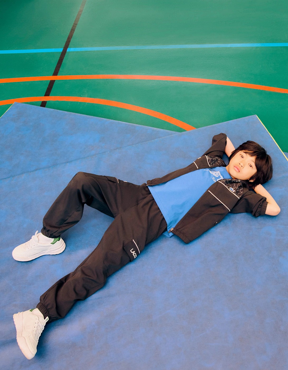 Lacoste Boys Mesh Lined Diamond Taffeta Tracksuit in Black