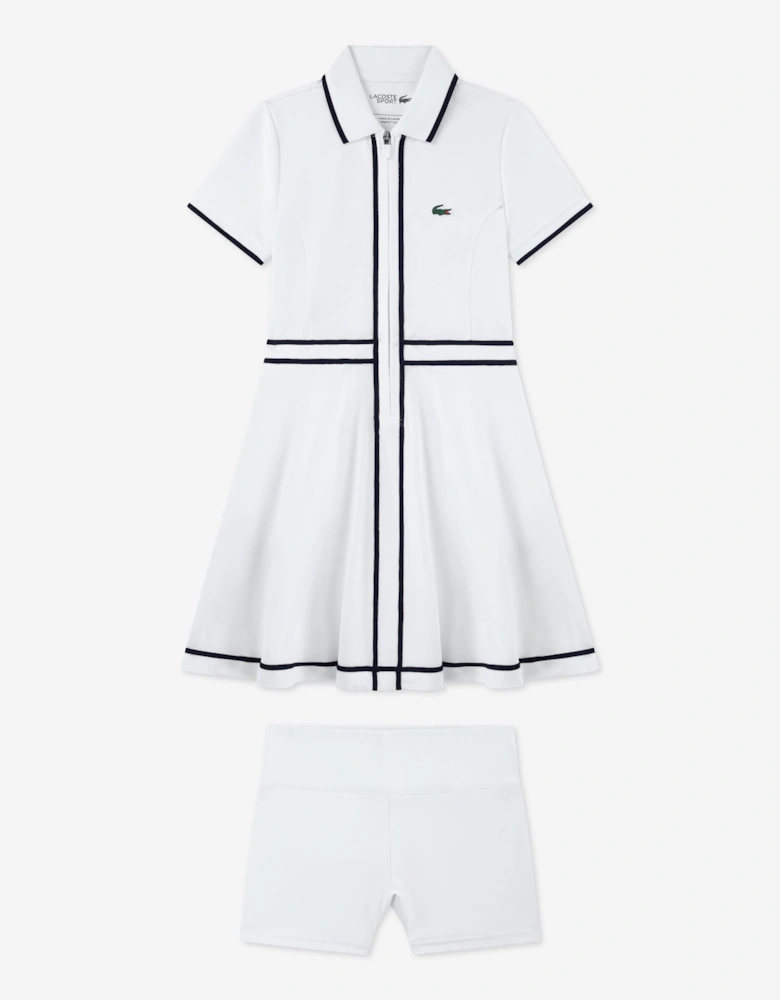 Lacoste Girls Tennis Dress with Shorts in White