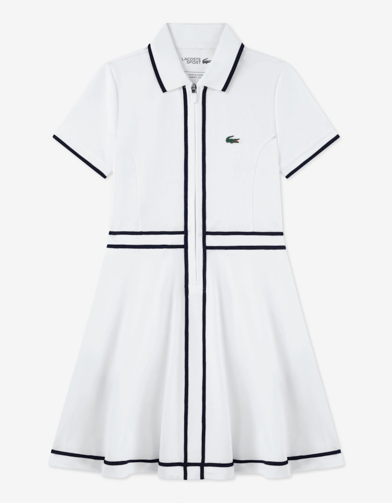 Lacoste Girls Tennis Dress with Shorts in White
