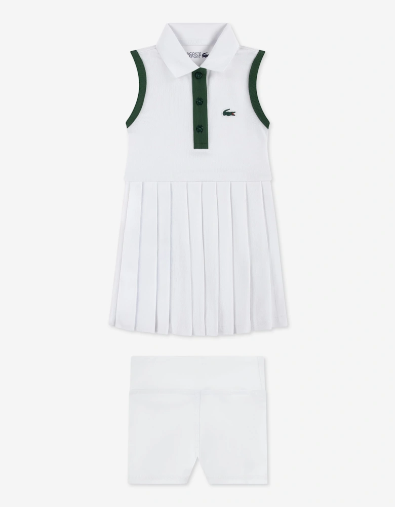 Lacoste Girls Heritage Pique Tennis Dress with Shorts in White