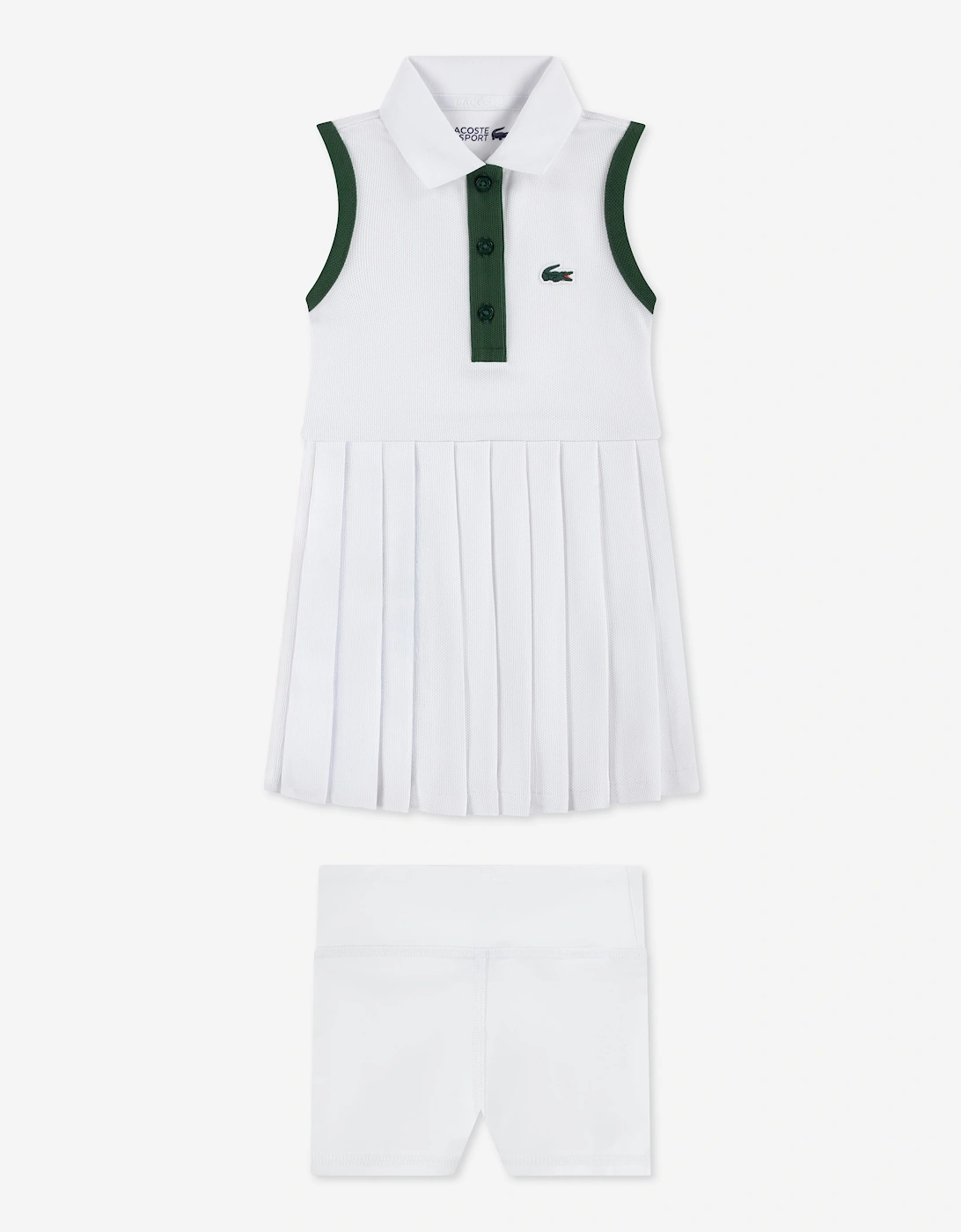 Lacoste Girls Heritage Pique Tennis Dress with Shorts in White