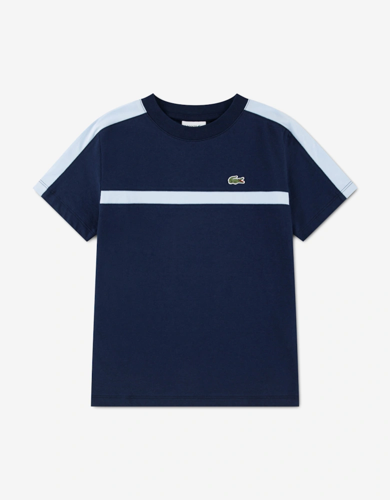Lacoste Boys Colourblock Stripe T-Shirt in Navy