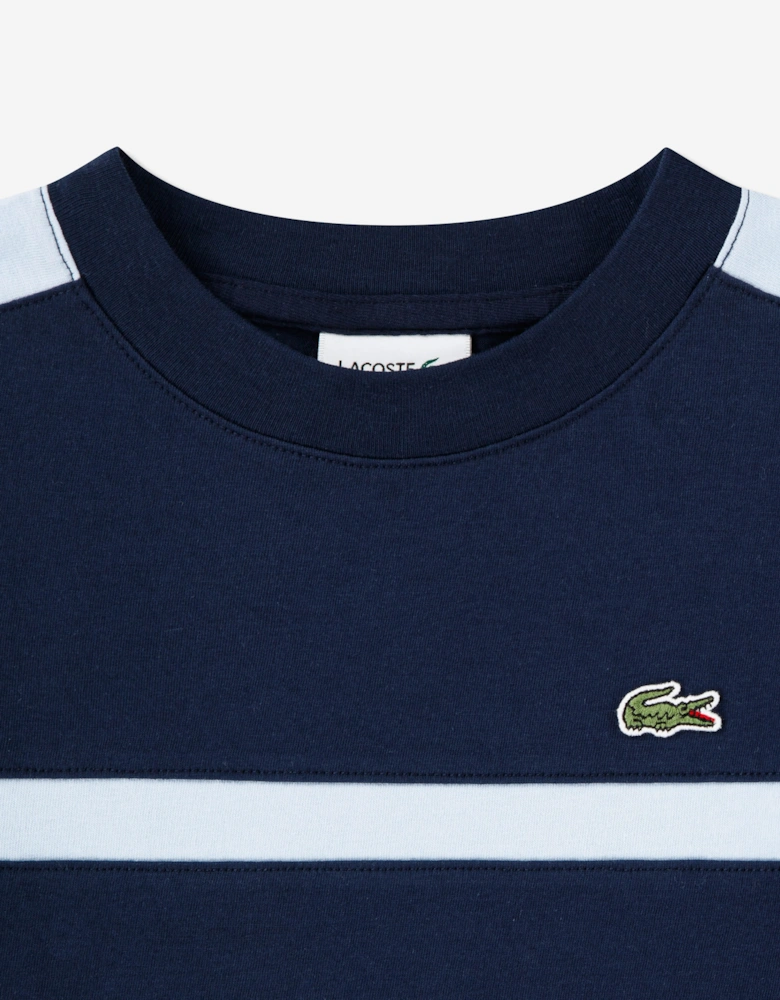 Lacoste Boys Colourblock Stripe T-Shirt in Navy