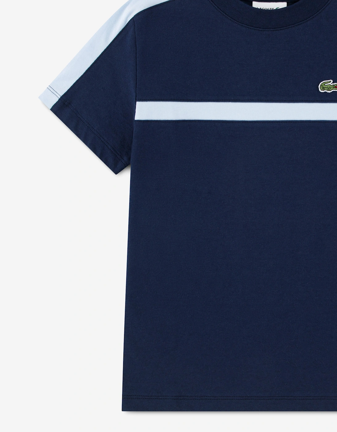 Lacoste Boys Colourblock Stripe T-Shirt in Navy