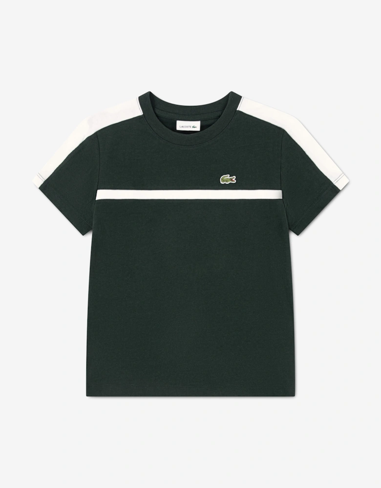 Lacoste Boys Colourblock Stripe T-Shirt in Green