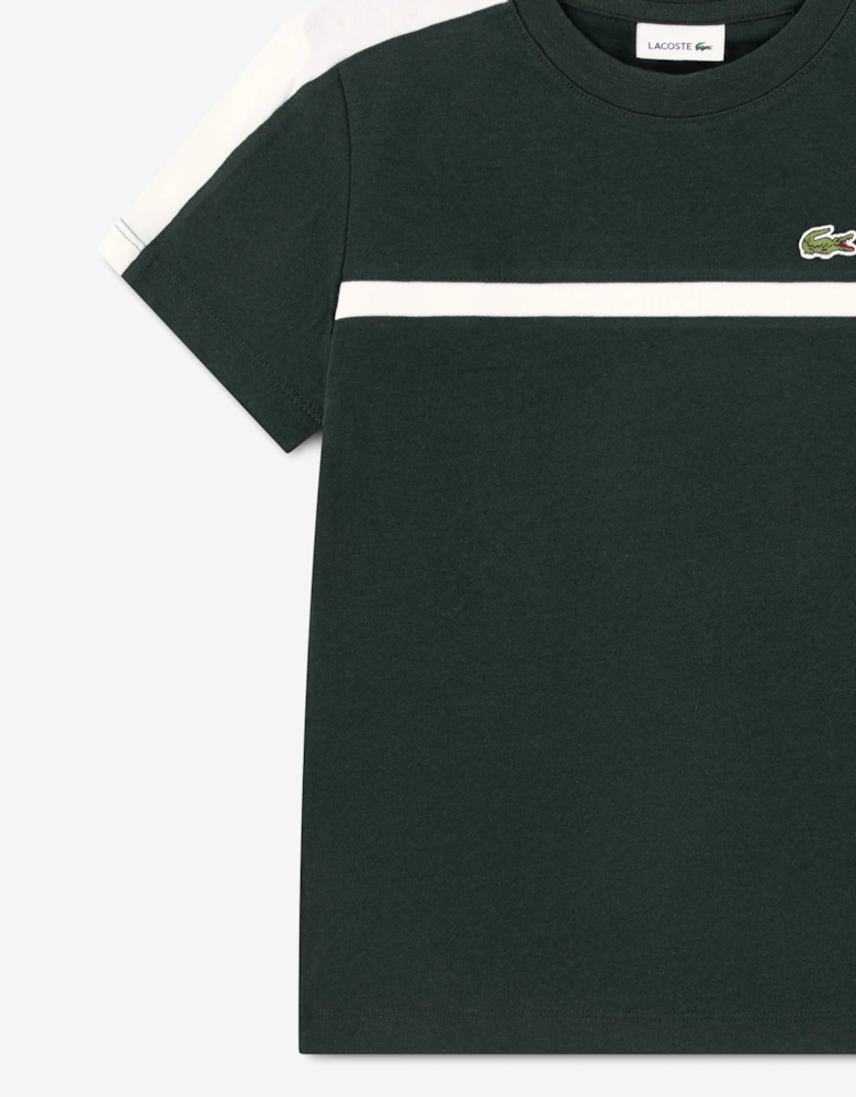 Lacoste Boys Colourblock Stripe T-Shirt in Green