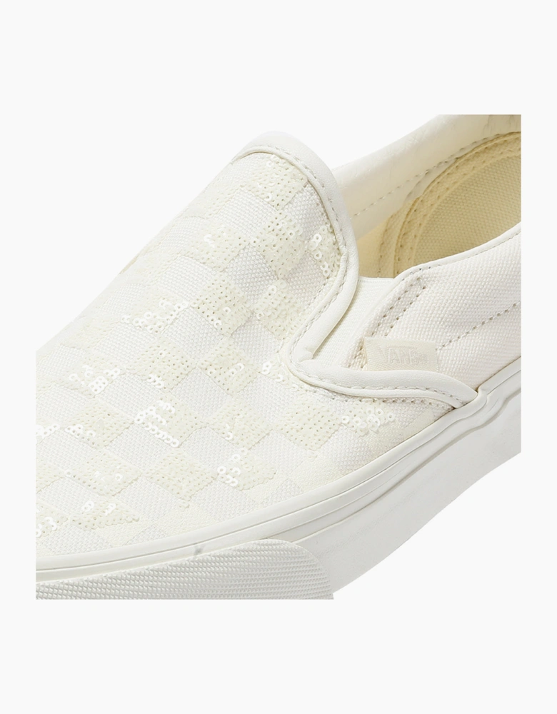 Vans Classic Slip-On  Women's Canvas White Beaded Checkerboard Trainers