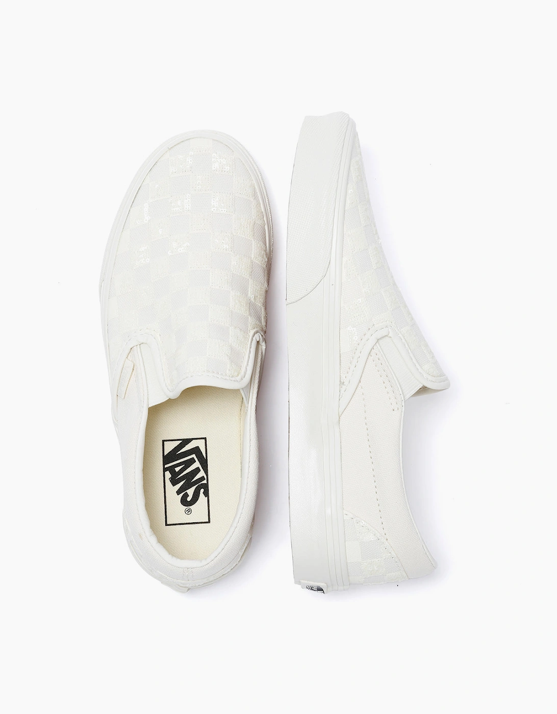 Vans Classic Slip-On  Women's Canvas White Beaded Checkerboard Trainers