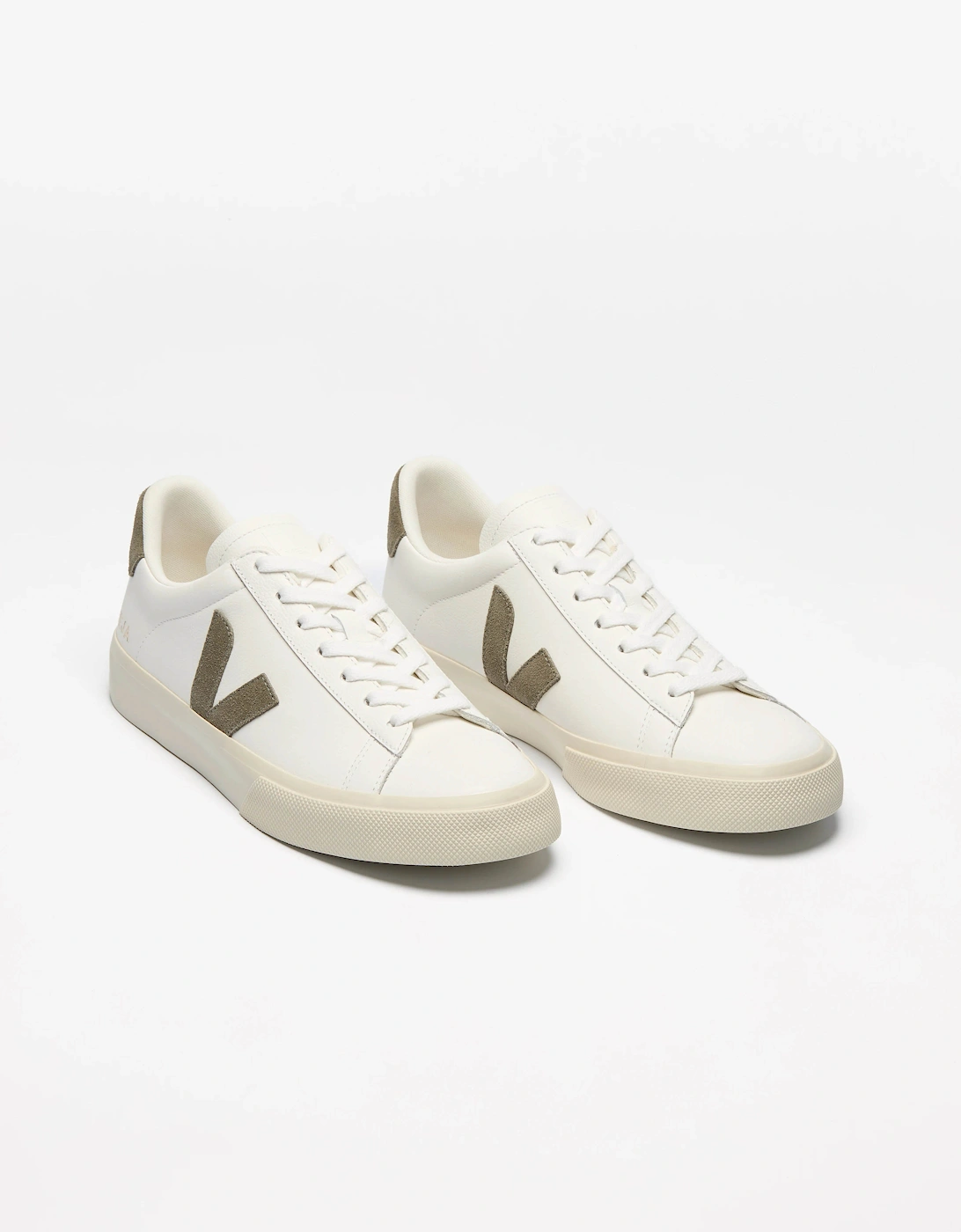 Men's Veja Campo Leather Mens Trainers - Extra White/Kaki - White/White - Size, 7
