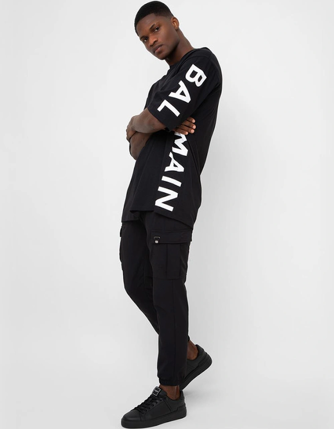 Balmain Side Print Logo Oversized T-Shirt in Black