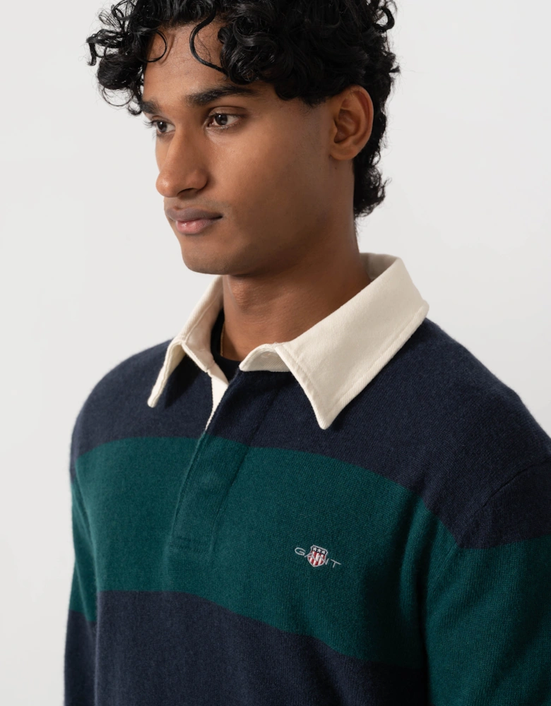 GANT Mens Barstripe Lambswool Rugger - 321 Dark Emerald