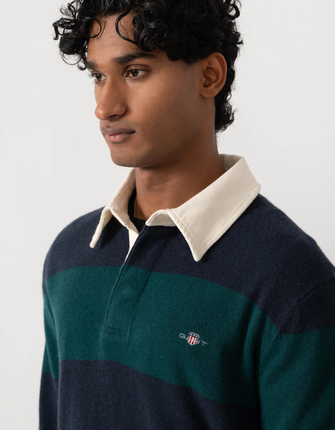 GANT Mens Barstripe Lambswool Rugger - 321 Dark Emerald