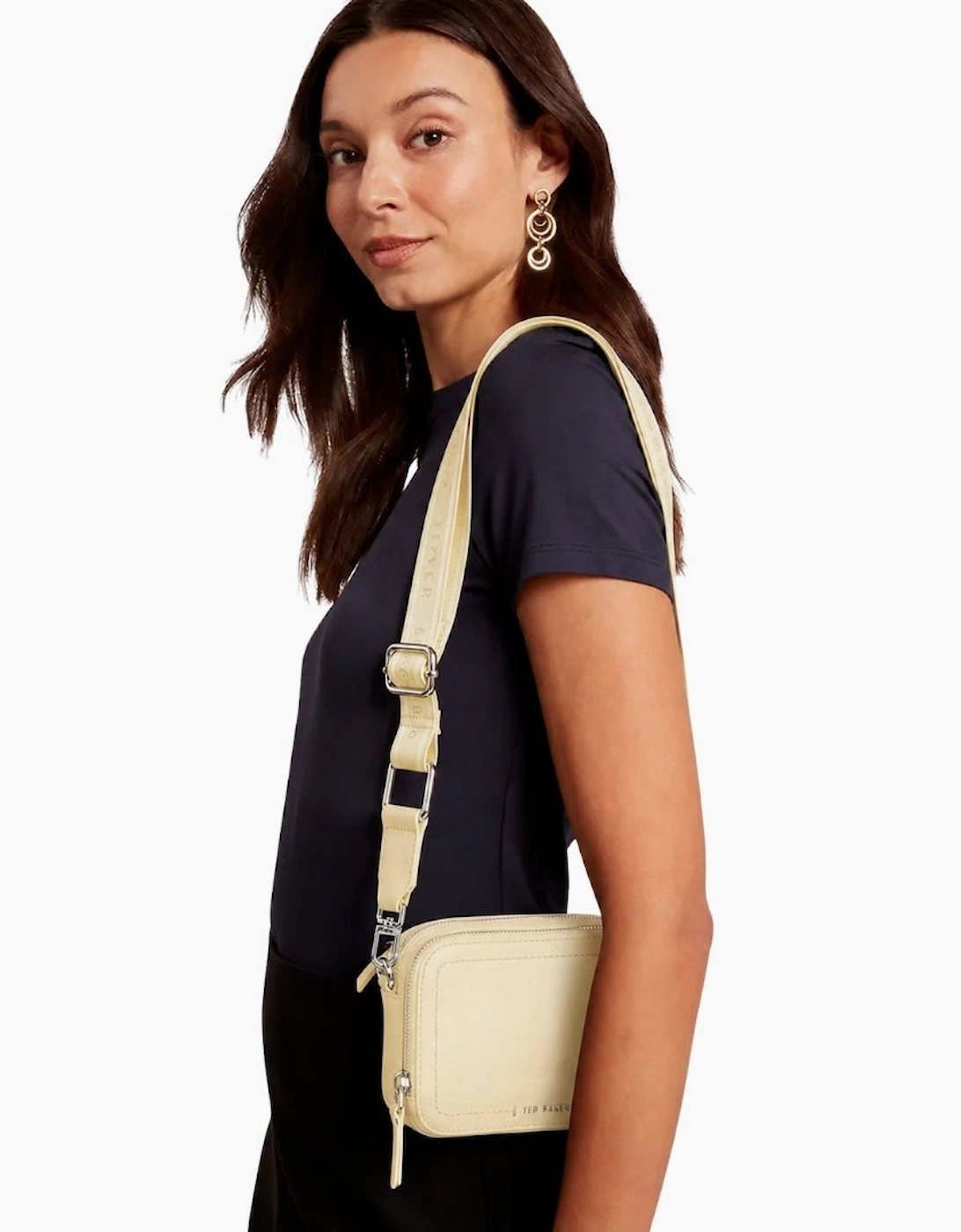 Ted Baker Linzie Webbing Leather Small Crossbody Light Yellow Camera Bag