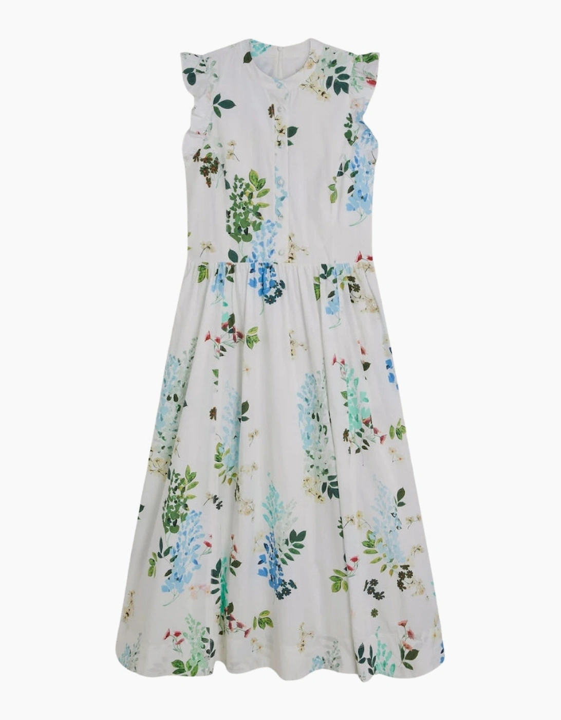 Ted Baker Giolia Cotton Printed Sleeveless White Midi Dress