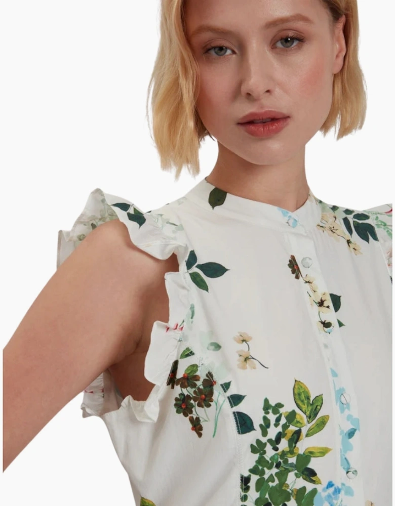 Ted Baker Giolia Cotton Printed Sleeveless White Midi Dress