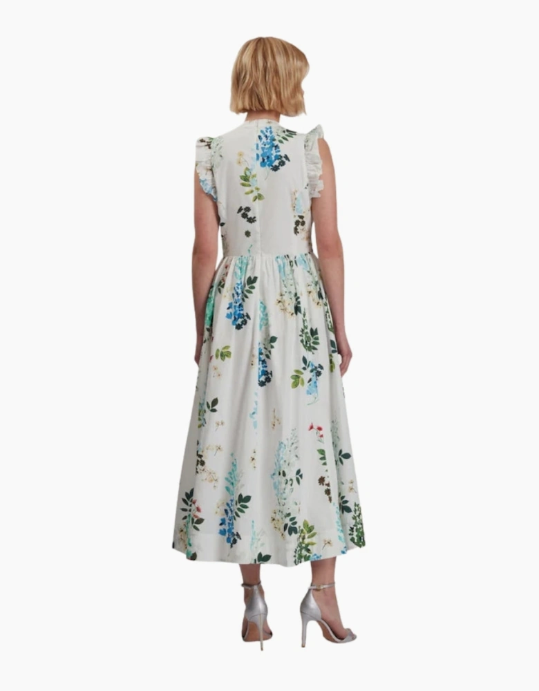 Ted Baker Giolia Cotton Printed Sleeveless White Midi Dress