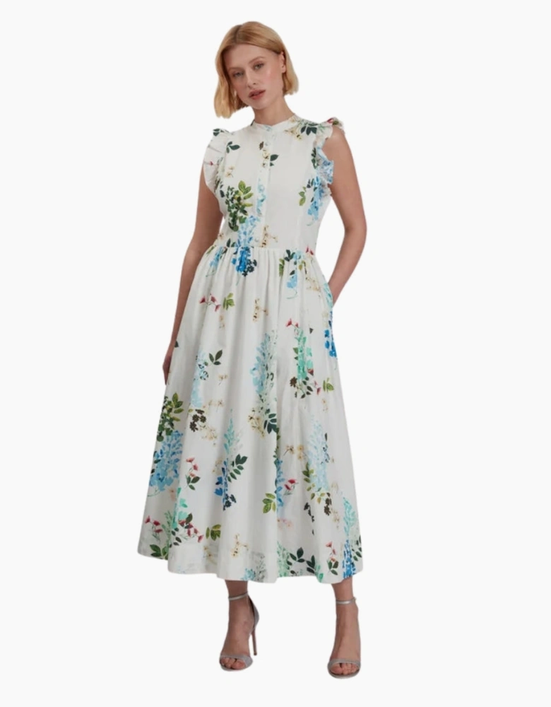 Ted Baker Giolia Cotton Printed Sleeveless White Midi Dress