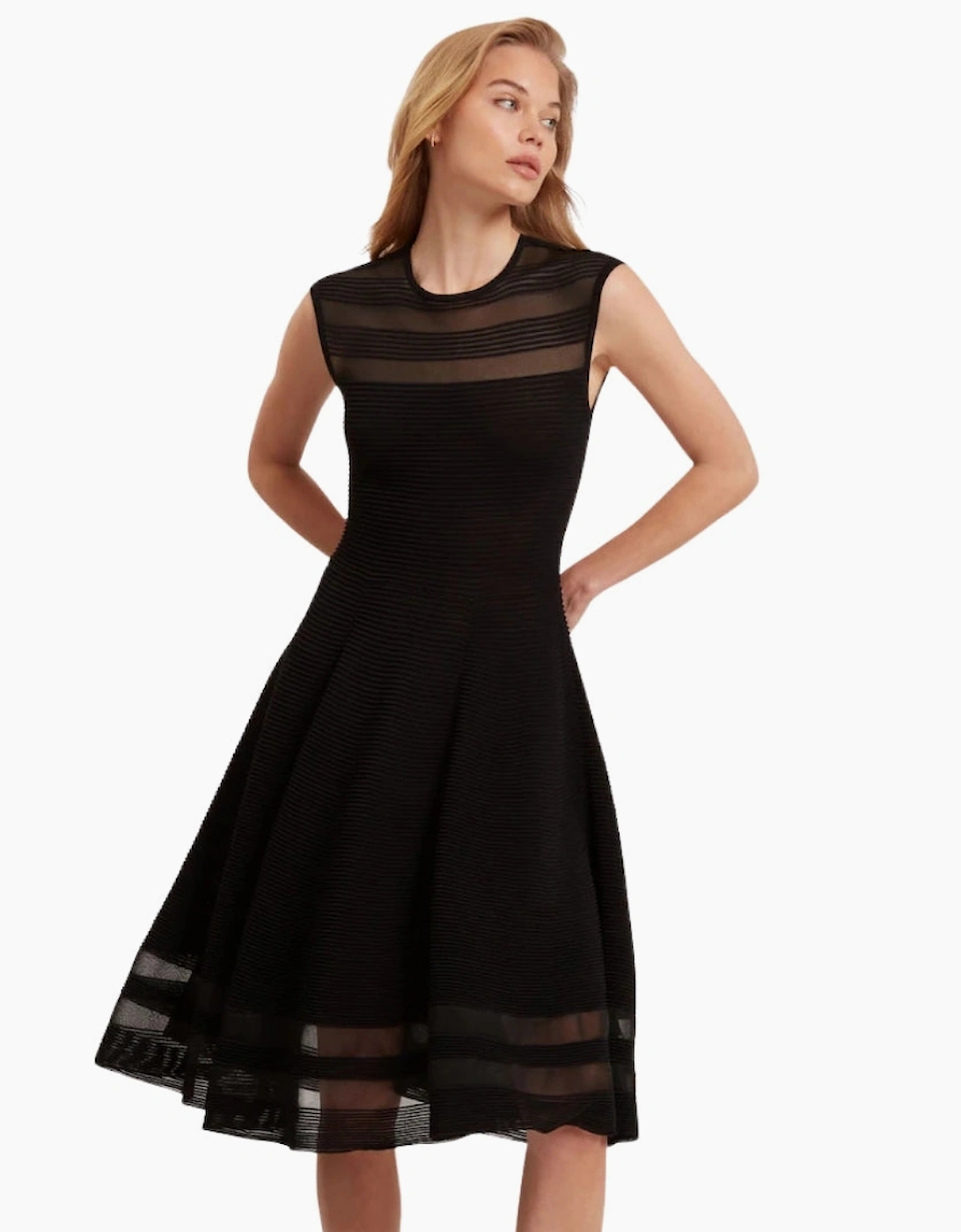 Ted Baker Saalli Knitted Black Skater Dress With Invisible Pane