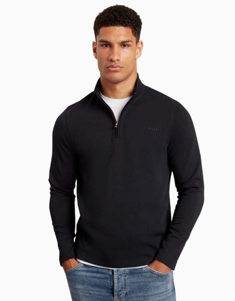 Ted Baker Crabtre Branded Honeycomb Trim Navy Quarter Zip