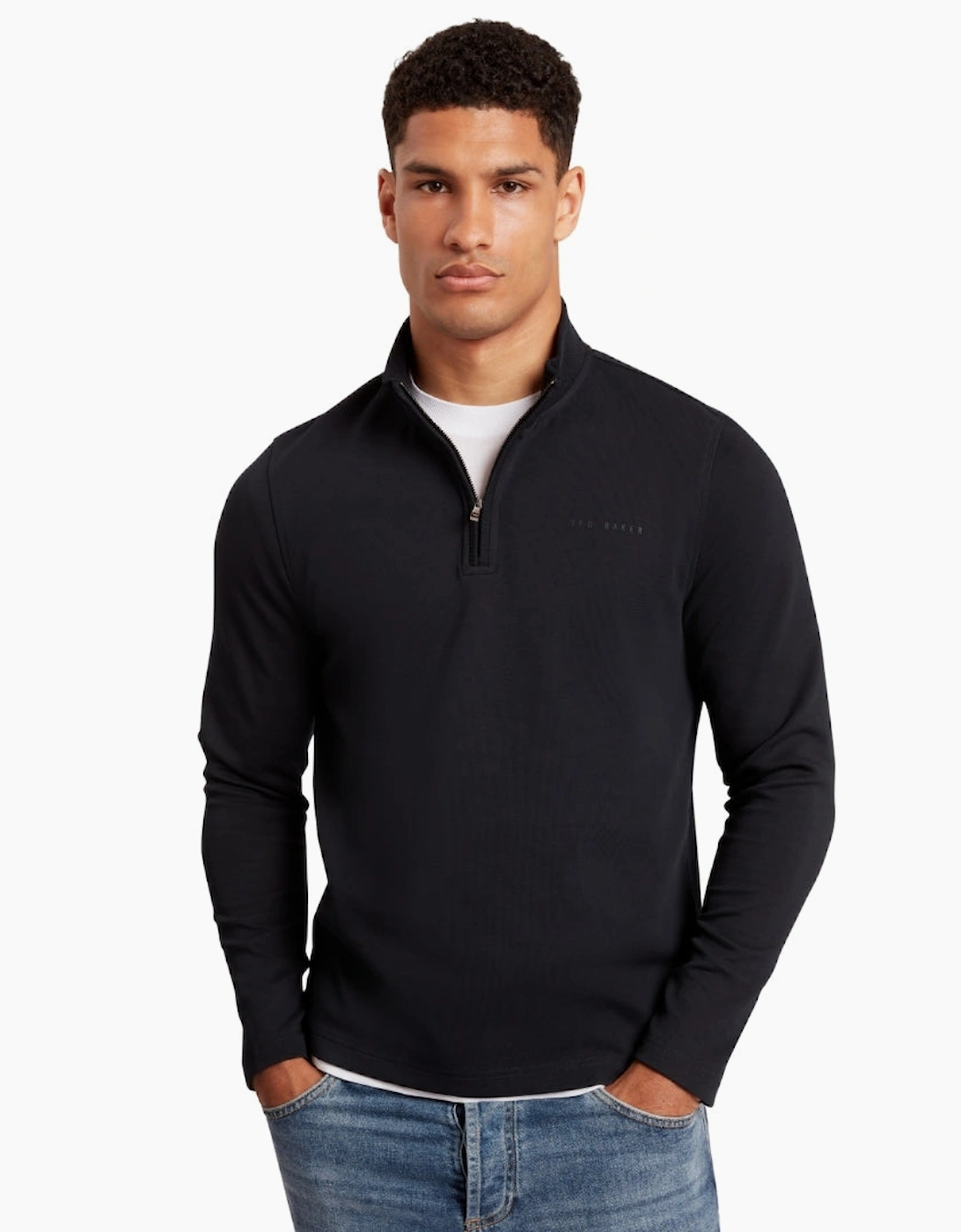 Ted Baker Crabtre Branded Honeycomb Trim Navy Quarter Zip