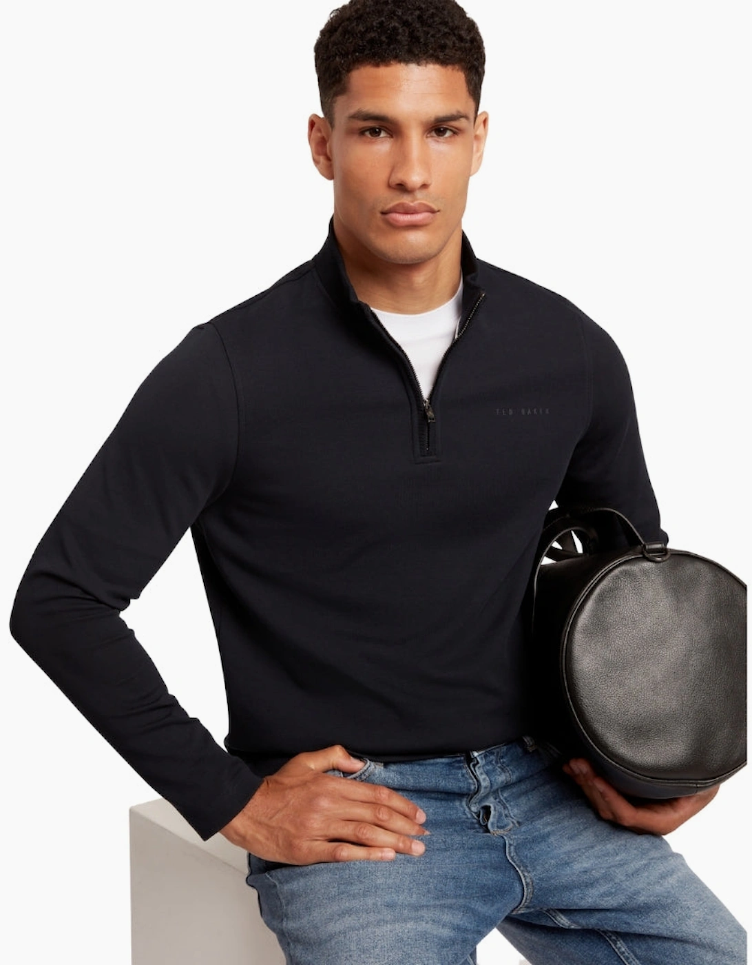 Ted Baker Crabtre Branded Honeycomb Trim Navy Quarter Zip