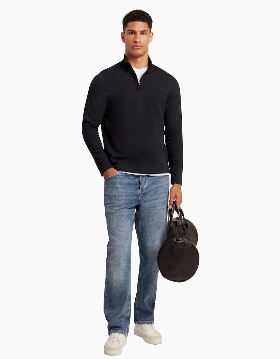 Ted Baker Crabtre Branded Honeycomb Trim Navy Quarter Zip