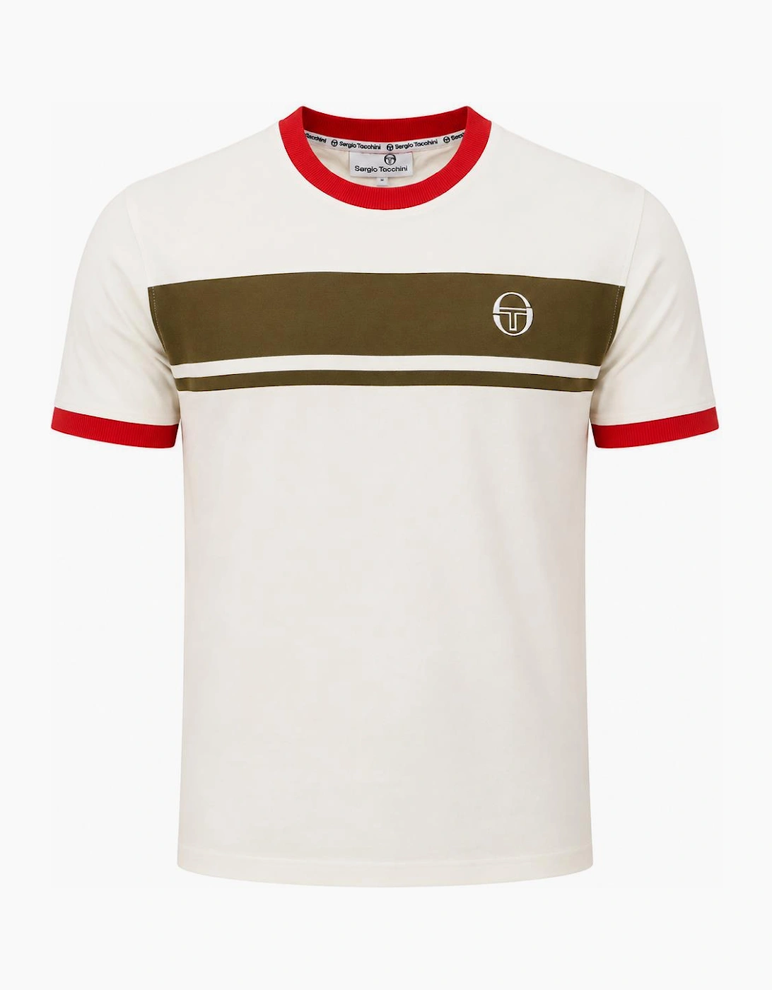 Sergio Tacchini Master Crew Neck T-Shirt Gardenia/Dark Olive/Adrenaline Rush