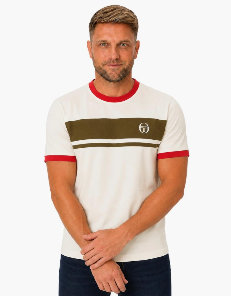 Sergio Tacchini Master Crew Neck T-Shirt Gardenia/Dark Olive/Adrenaline Rush