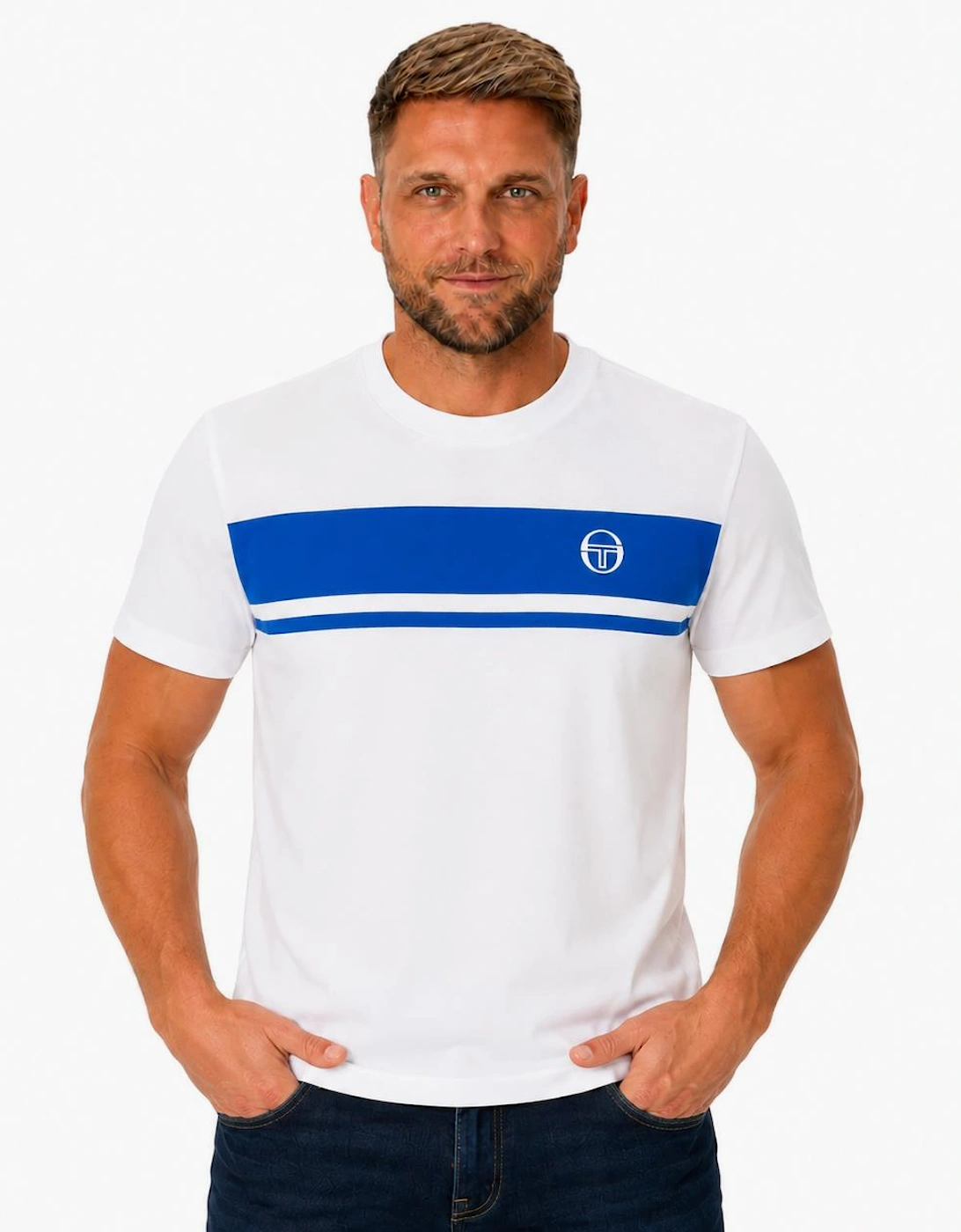 Sergio Tacchini Master Crew Neck T-Shirt White/Princess Blue