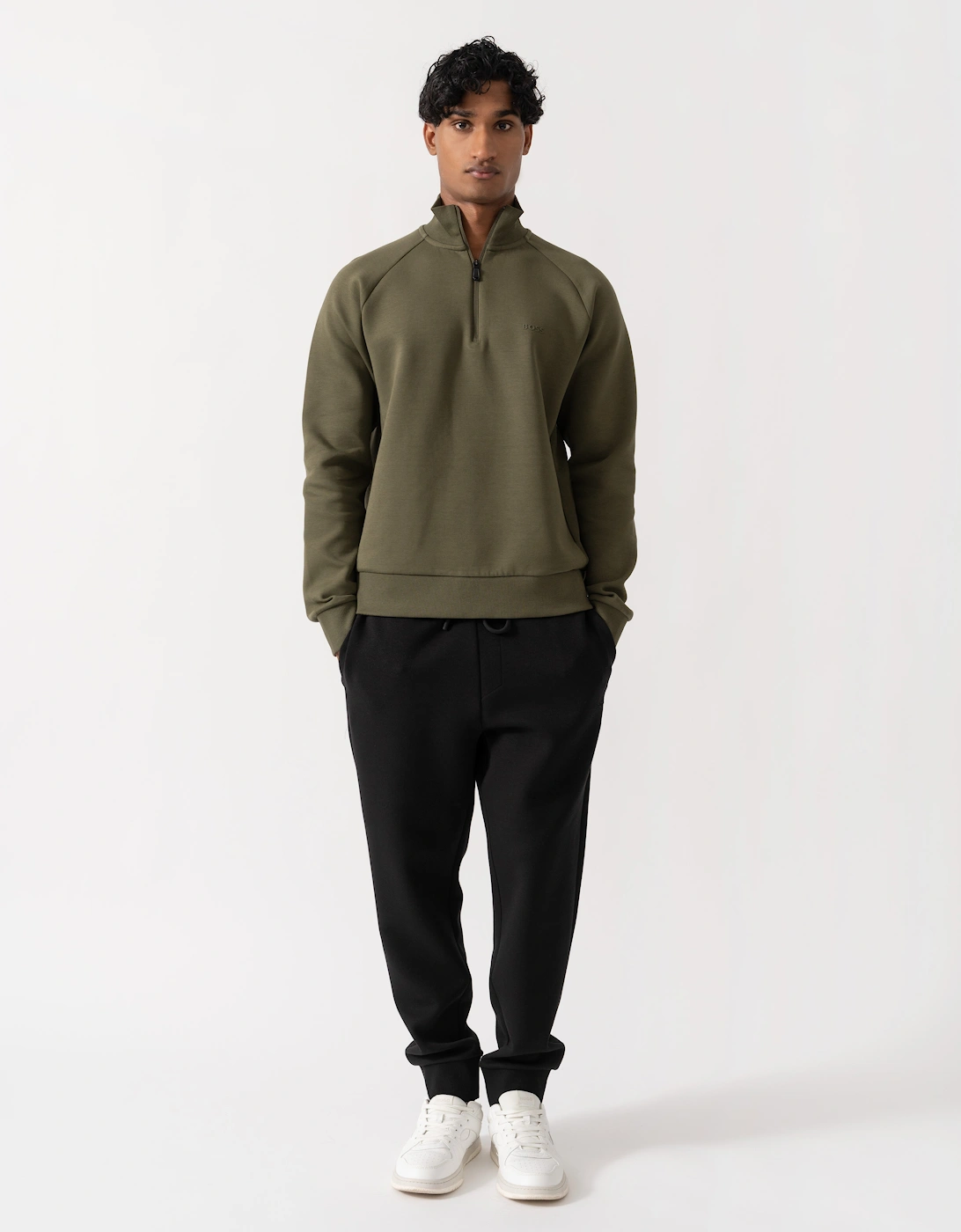 BOSS Green Sweat Mens Zip-neck sweatshirt in stretch cotton - Open Green 398