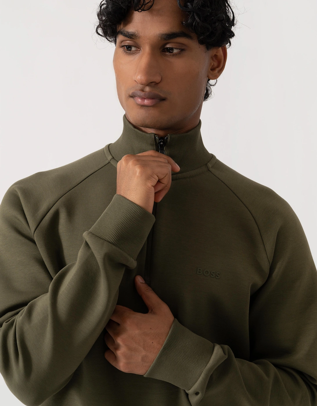 BOSS Green Sweat Mens Zip-neck sweatshirt in stretch cotton - Open Green 398