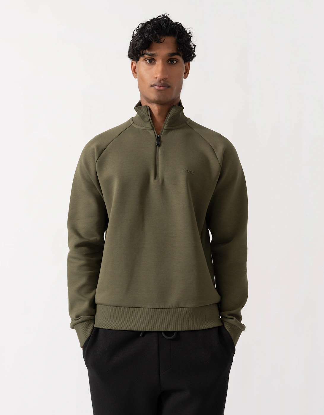 BOSS Green Sweat Mens Zip-neck sweatshirt in stretch cotton - Open Green 398