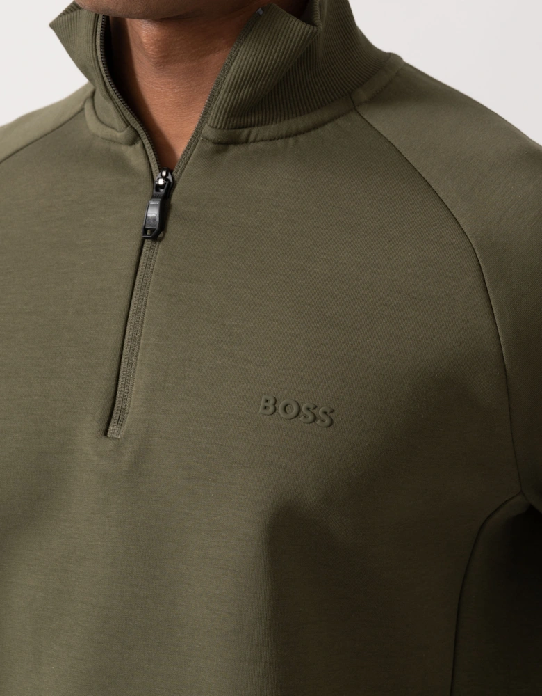 BOSS Green Sweat Mens Zip-neck sweatshirt in stretch cotton - Open Green 398