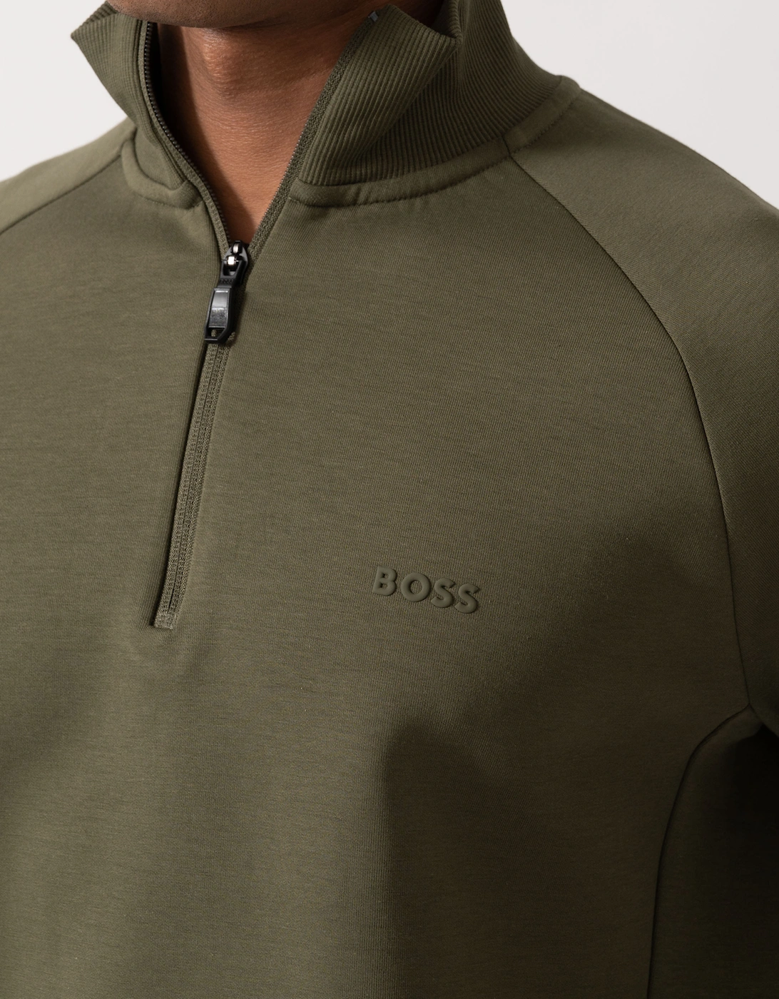 BOSS Green Sweat Mens Zip-neck sweatshirt in stretch cotton - Open Green 398