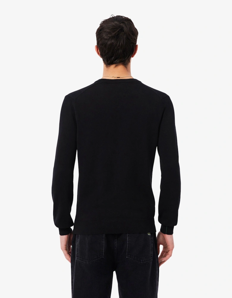 Lacoste Monochrome Jersey Mens V Neck Sweater - Black 031