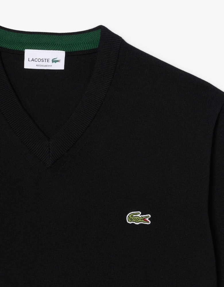 Lacoste Monochrome Jersey Mens V Neck Sweater - Black 031