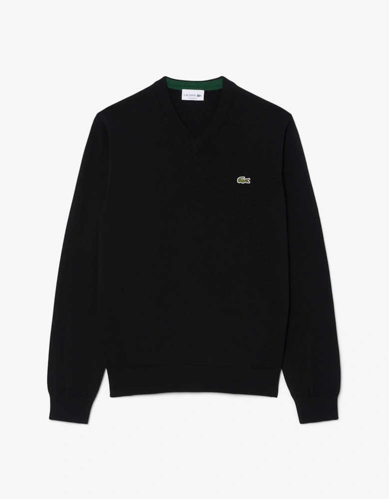 Lacoste Monochrome Jersey Mens V Neck Sweater - Black 031