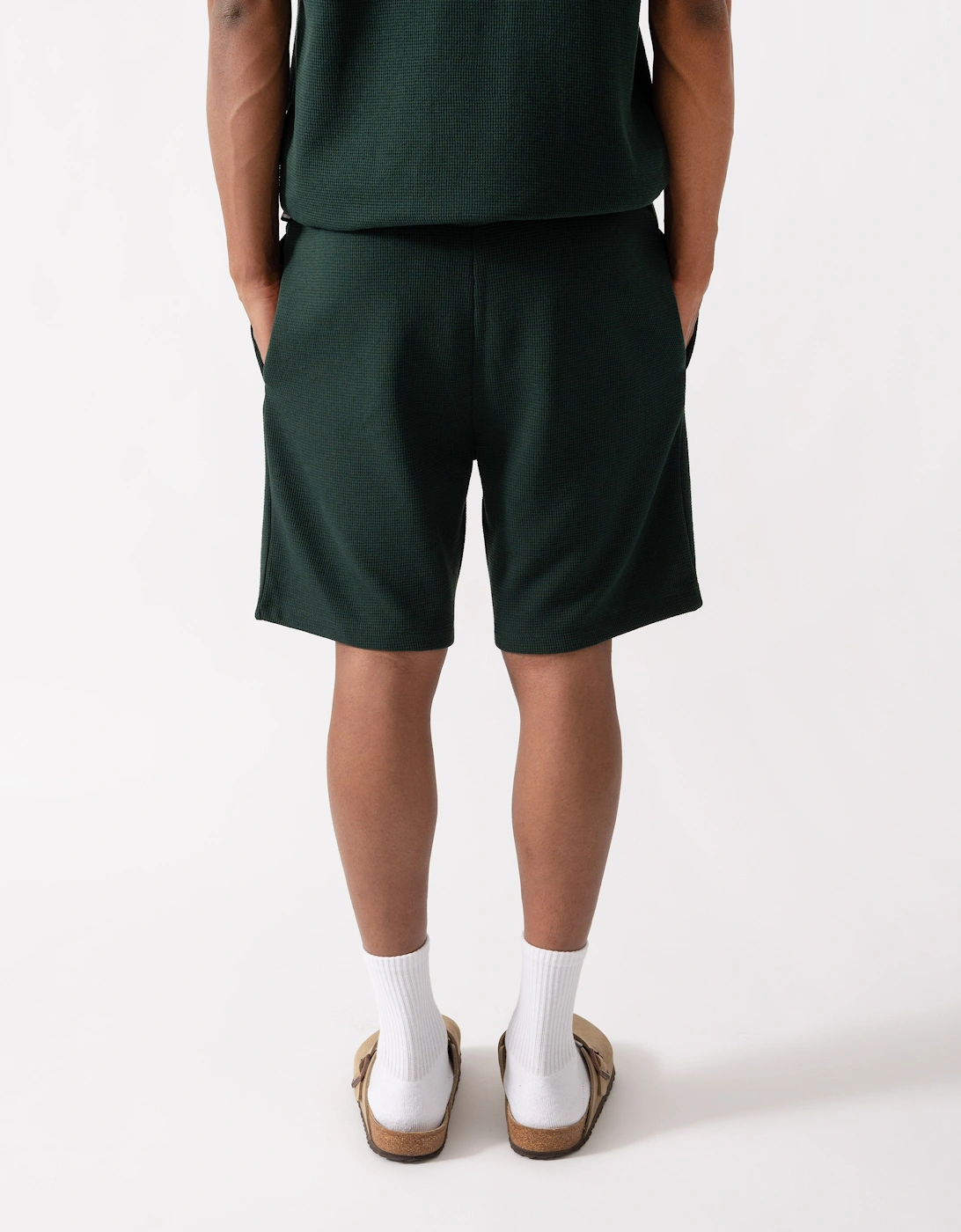 BOSS Orange Waffle Mens Cotton Blend Waffle Structure Pyjama Shorts with Embroidered Logo - Dark Green 308