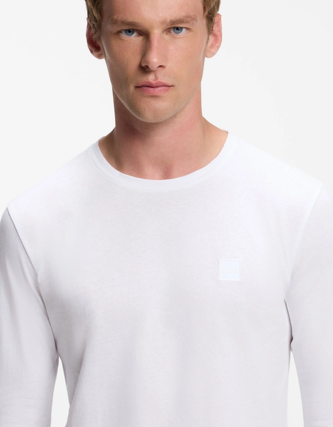 BOSS Orange Tacks Mens Long Sleeve T-Shirt with logo Patch - White 100