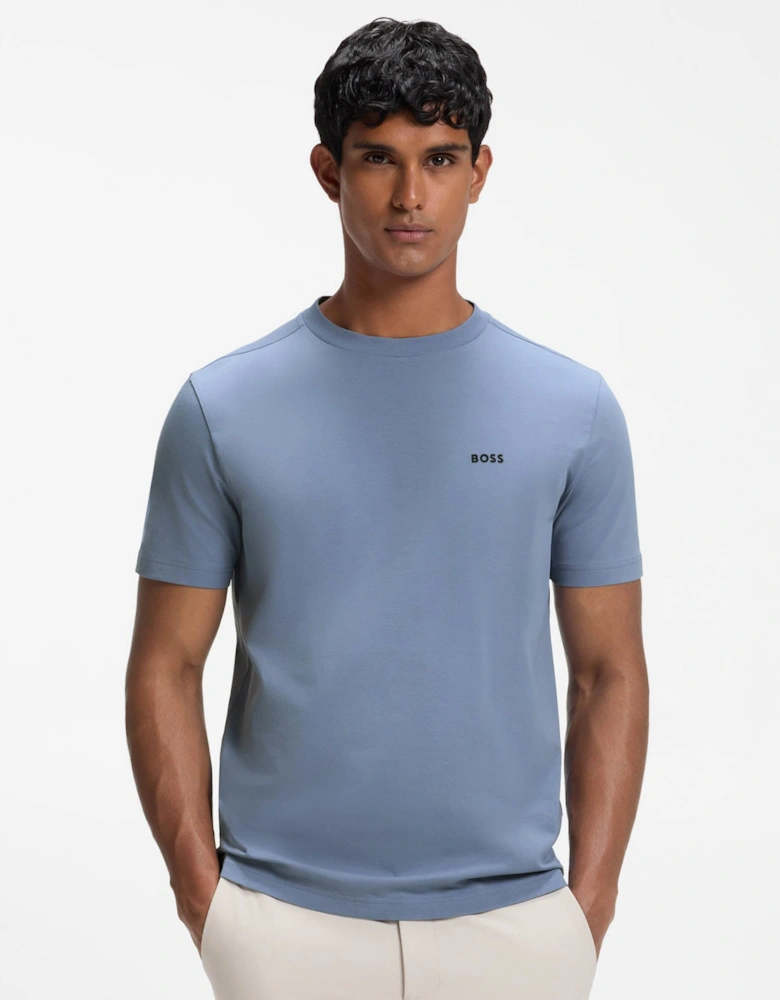 BOSS Green Tee Mens Stretch Cotton T-Shirt with Contrast Logo - Open Blue 491