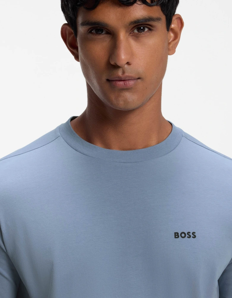 BOSS Green Tee Mens Stretch Cotton T-Shirt with Contrast Logo - Open Blue 491
